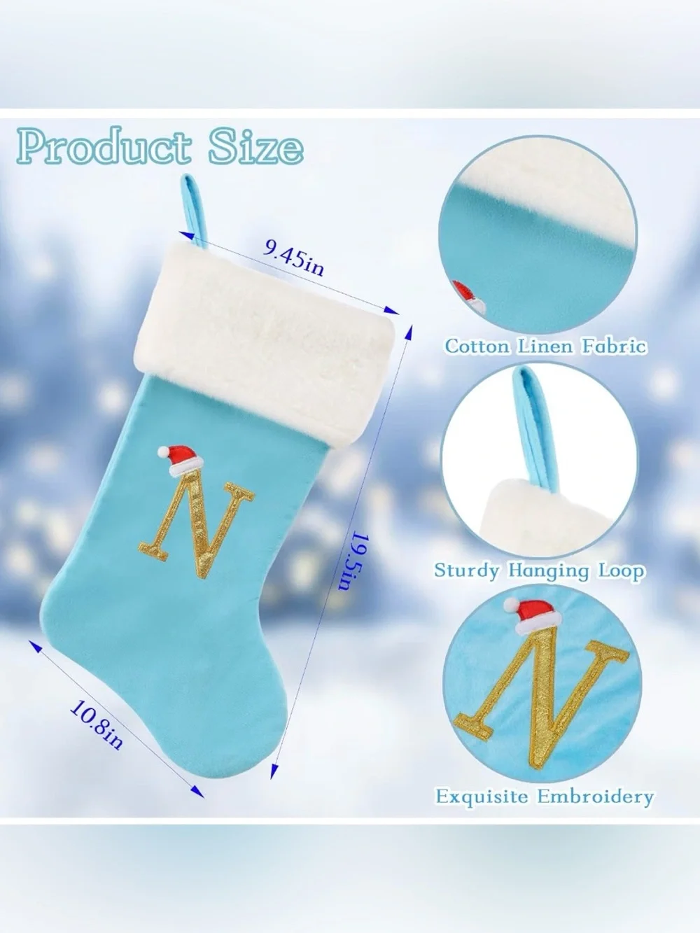 Light Blue Velvet Christmas 18”Stocking Monogram Plush Letter K White  NWT